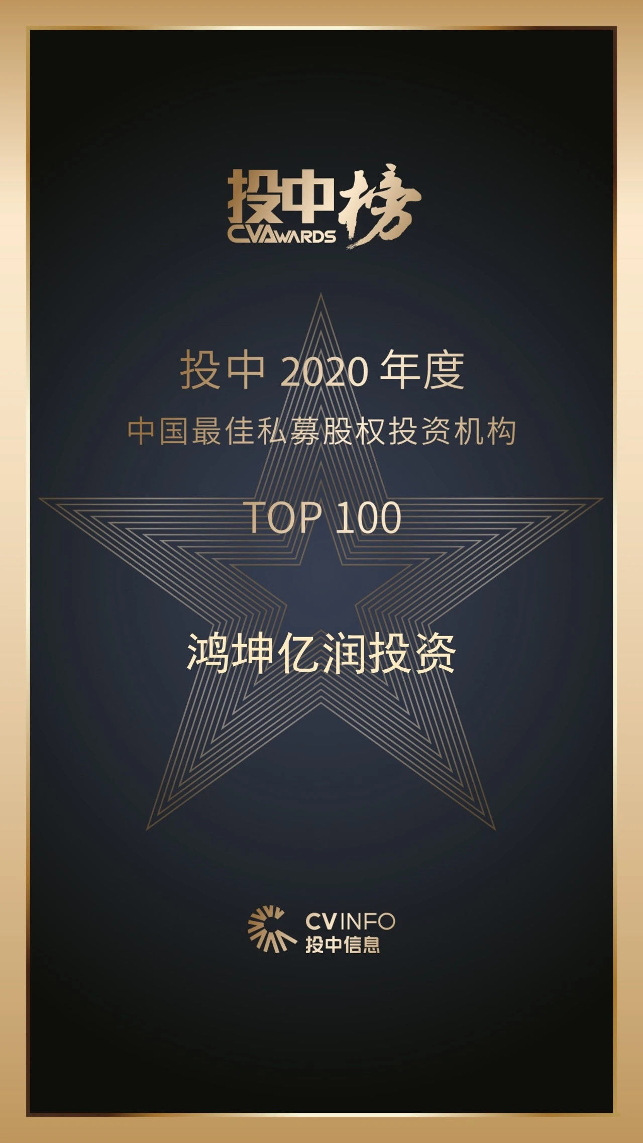鸿坤亿润投资获2020年度中国最佳私募股权投资机构百强荣誉