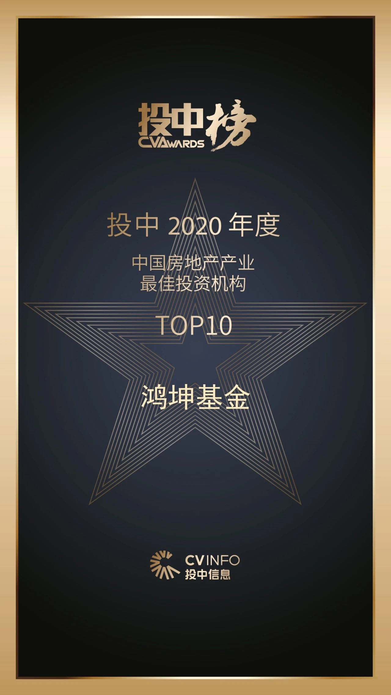 鸿坤基金获2020年度中国房地产产业最佳投资机构10强荣誉